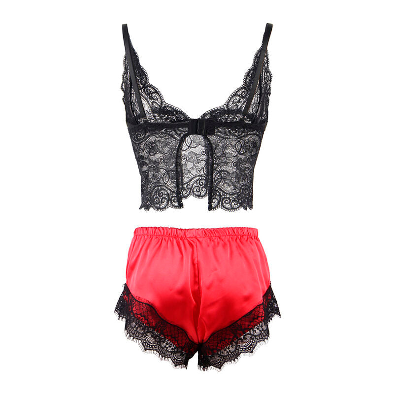 SUBBLIME - 953959 CASUAL SILK NIGHTGOWN + LACE PANTS BLACK/RED S/M
