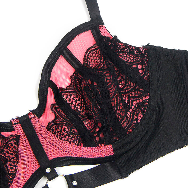 SUBBLIME - 955588 PINK PATENT LEATHER MESH ZIPPER BRA SET L/XL