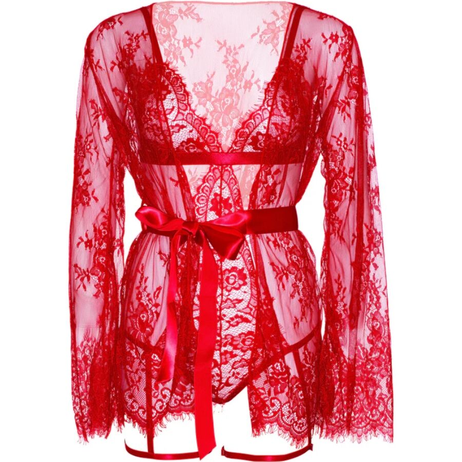 LEG AVENUE - SET BODY + BATA DE LIGUERO ROJO