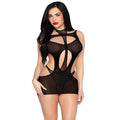 LEG AVENUE - 81680 OPAQUE MINI DRESS AND HALTER TEDDY BLACK - ONE SIZE