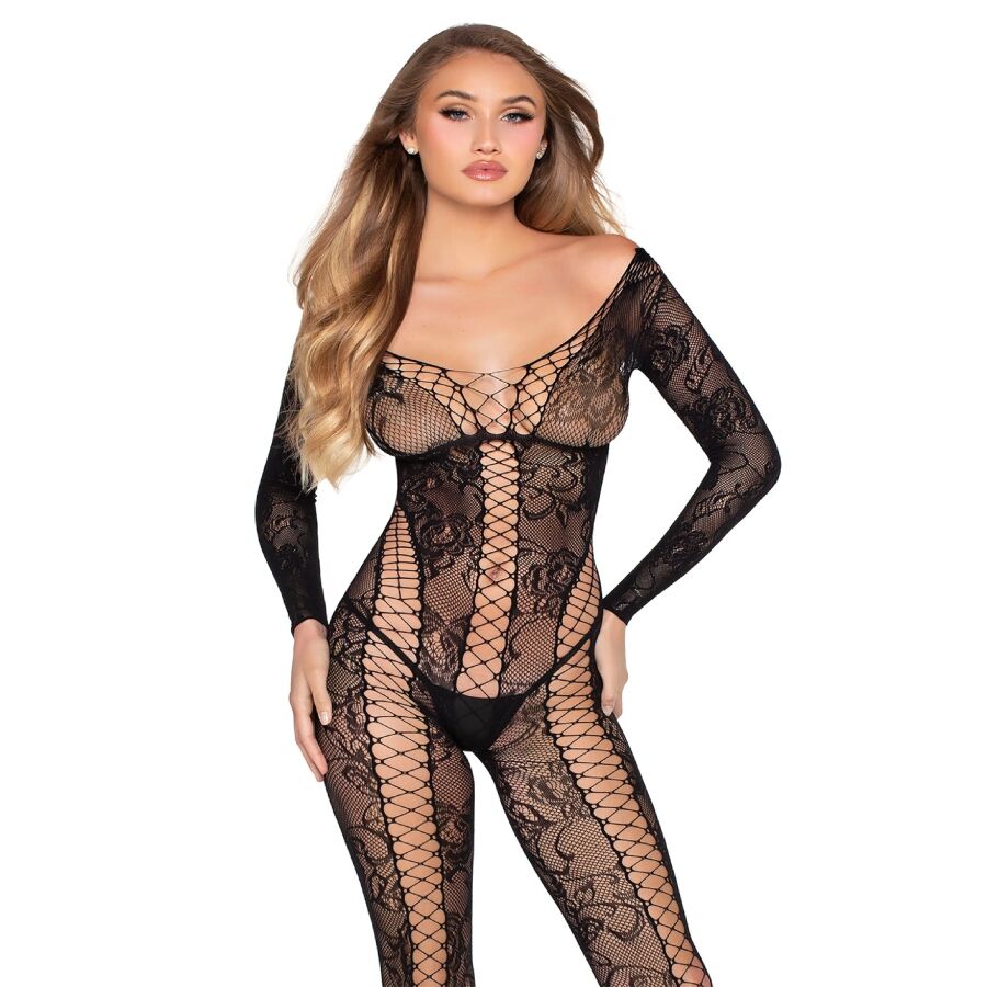LEG AVENUE - 89369 NET & LACE JUMPSUIT BLACK - ONE SIZE