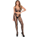 LEG AVENUE - 89368 NET & LACE CROP TOP AND TIGHTS BLACK - ONE SIZE
