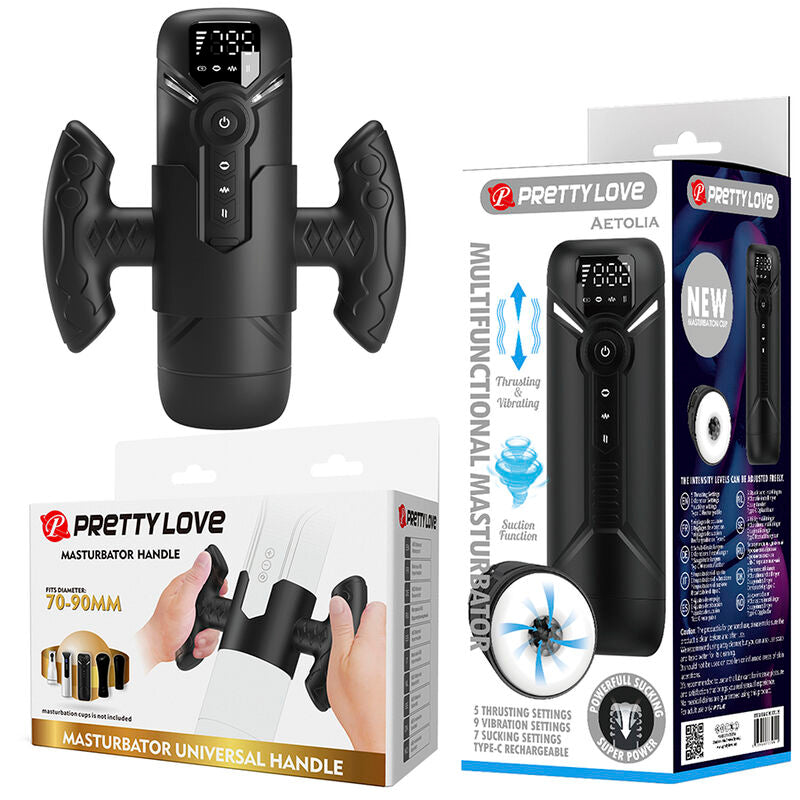 PRETTY LOVE - AETOLA MULTIFUNCTION AUTOMATIC MASTURBATOR WITH HANDLE BLACK