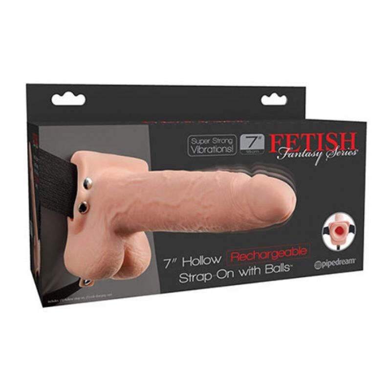 FETISH FANTASY SERIES - REALISTIC VIBRATING HOLLOW STRAP ON WITH BALLS 17.8 CM