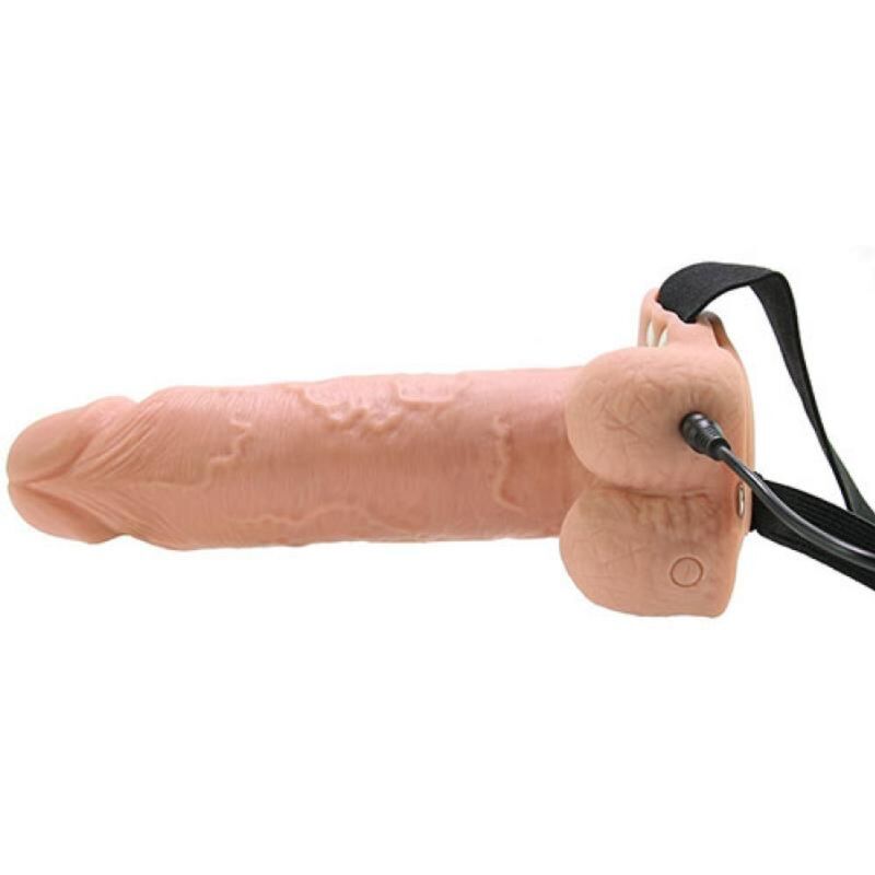 FETISH FANTASY SERIES - REALISTIC VIBRATING HOLLOW STRAP ON WITH BALLS 17.8 CM