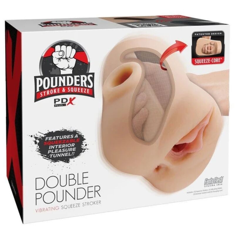 PDX PLUS - DOUBLE POUNDER VIBRATING SQUEEZE STROKER LIGHT 20.5 CM