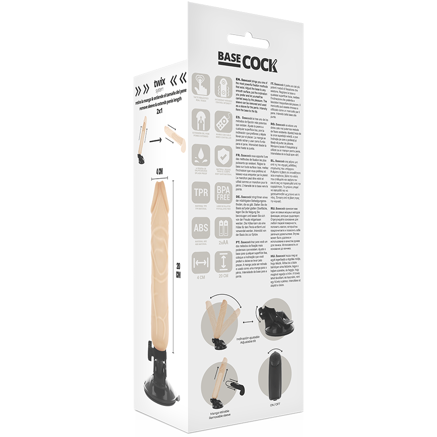 BASECOCK - VIBRADOR REALÍSTICO CONTROL REMOTO NATURAL 20 CM -O- 4 CM